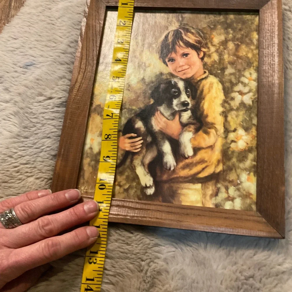 Vintage Boy And Dog Framed Comrades by C. Mitchell Mid Century Artwork Wood Frme - Picture 4 of 12